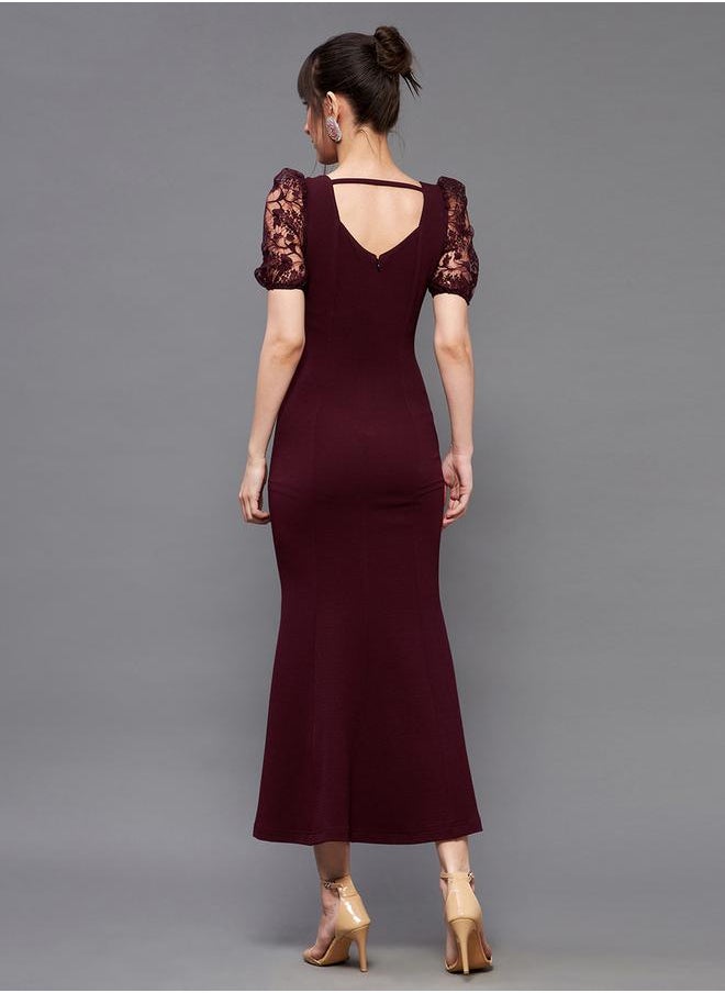 Miss Chase - Lace Square Neck Puff Sleeve Bodycon Midi Dress by Styli - Image 1