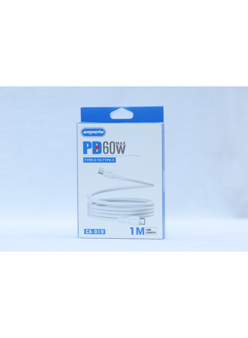 إكستريم كابل بيانات وشحن سريع EXTREME تايب سي إلى تايب سي PD بقدرة 60 واط بطول 1 متر – CA-019 - Image 1