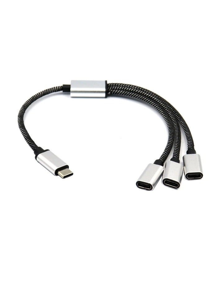 ارواق محور منفذ USB C متعدد المحاور، محول USB C ذكر محمول إلى ثلاثة محول USB C أنثى، كابل موصل تمديد محول سهل الحمل للشحن ونقل البيانات، (أسود) - Image 1