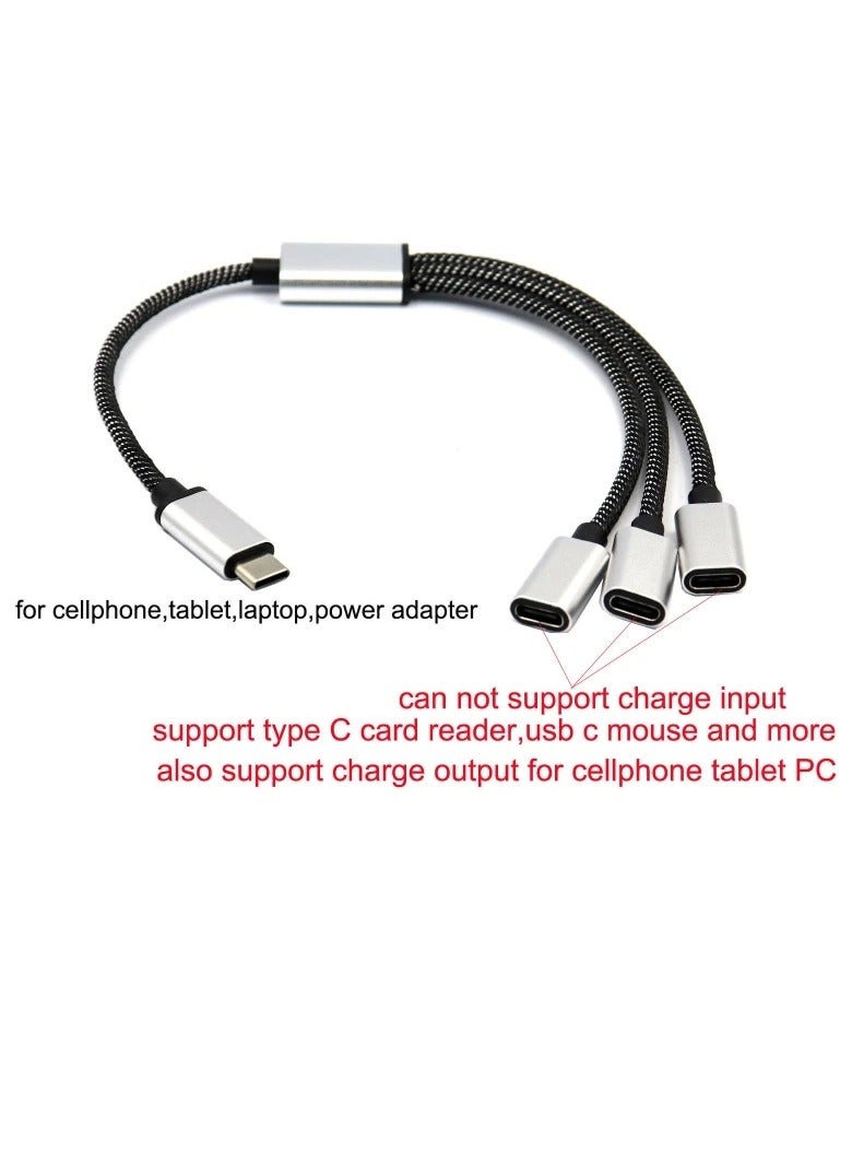 ارواق محور منفذ USB C متعدد المحاور، محول USB C ذكر محمول إلى ثلاثة محول USB C أنثى، كابل موصل تمديد محول سهل الحمل للشحن ونقل البيانات، (أسود) - Image 2