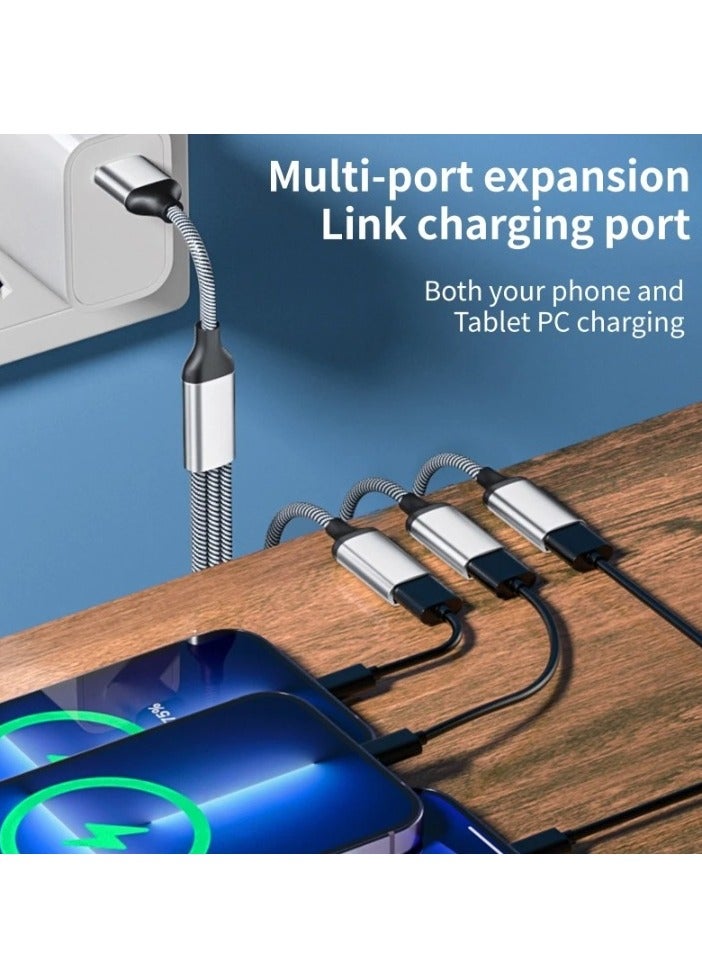 ارواق محور منفذ USB C متعدد المحاور، محول USB C ذكر محمول إلى ثلاثة محول USB C أنثى، كابل موصل تمديد محول سهل الحمل للشحن ونقل البيانات، (أسود) - Image 3