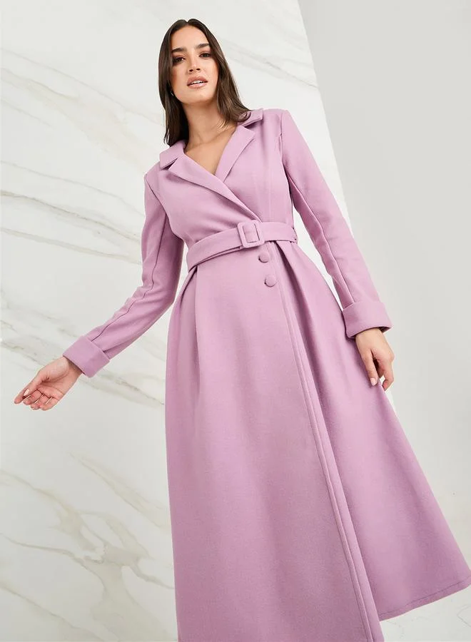 ستايلي Belted Wool Like Wrap Blazer Winter Midi Dress