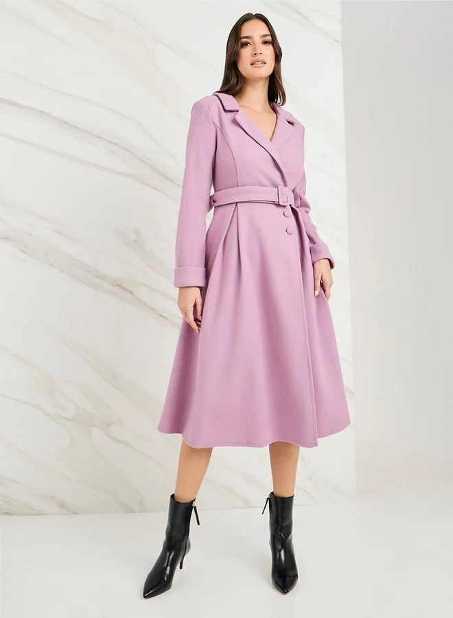 ستايلي Belted Wool Like Wrap Blazer Winter Midi Dress