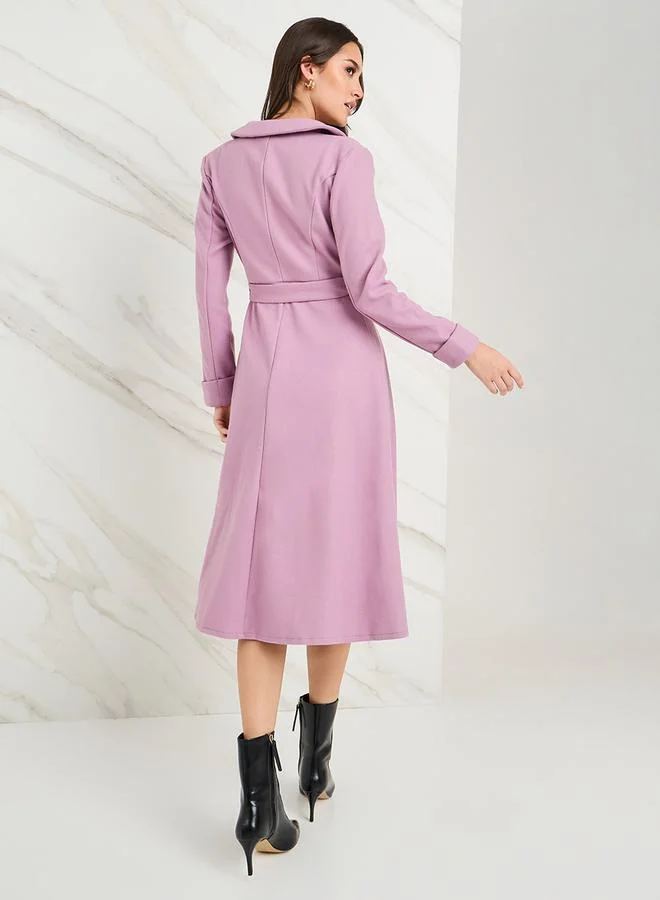 ستايلي Belted Wool Like Wrap Blazer Winter Midi Dress