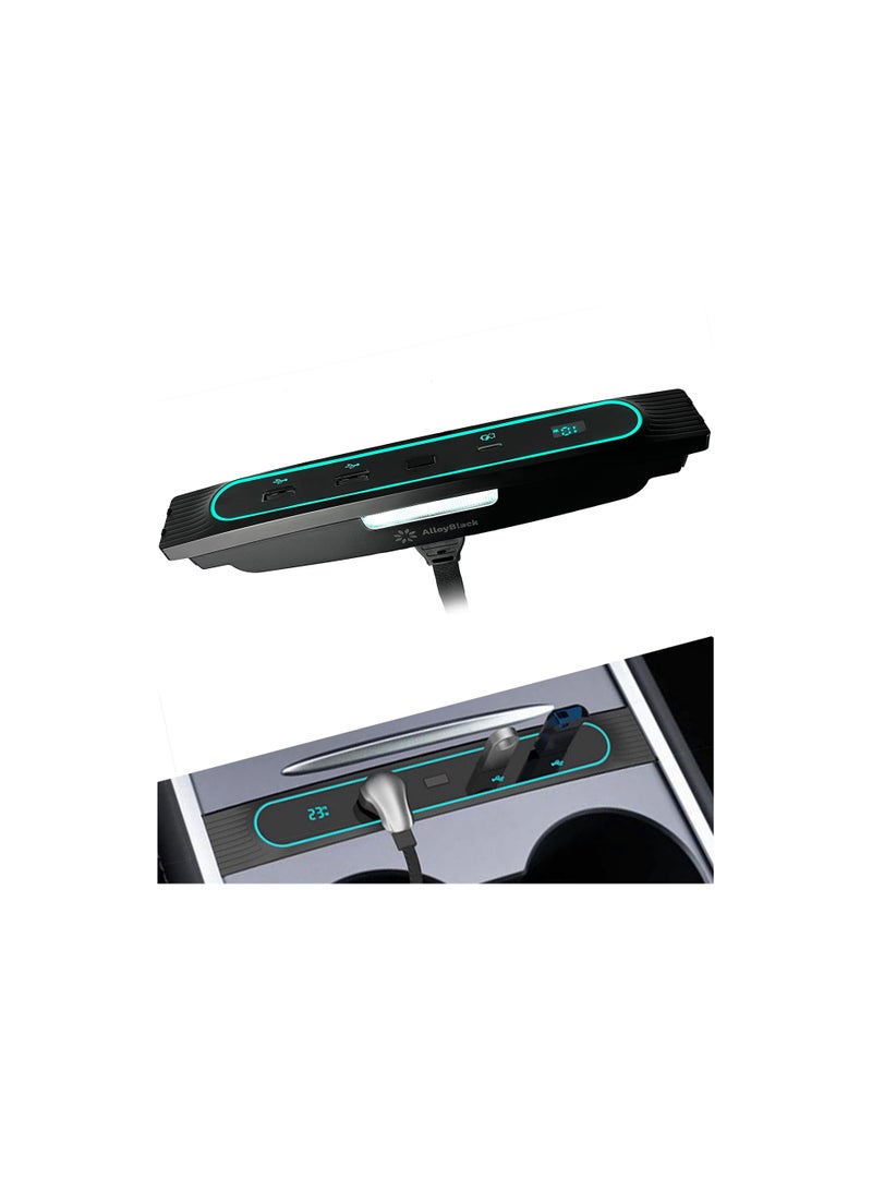 Y&D Car USB Hub Fit for Tesla with Digital Display Colorful Led Light Charger Multi Port Model 3 Y Accessories Center - Image 1
