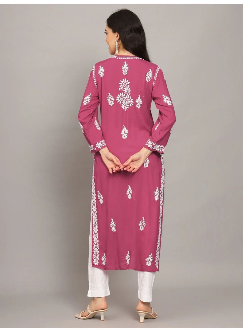 Alaya Women Chikankari Hand Embroidered Modal Kurta -AL4042 - Image 2