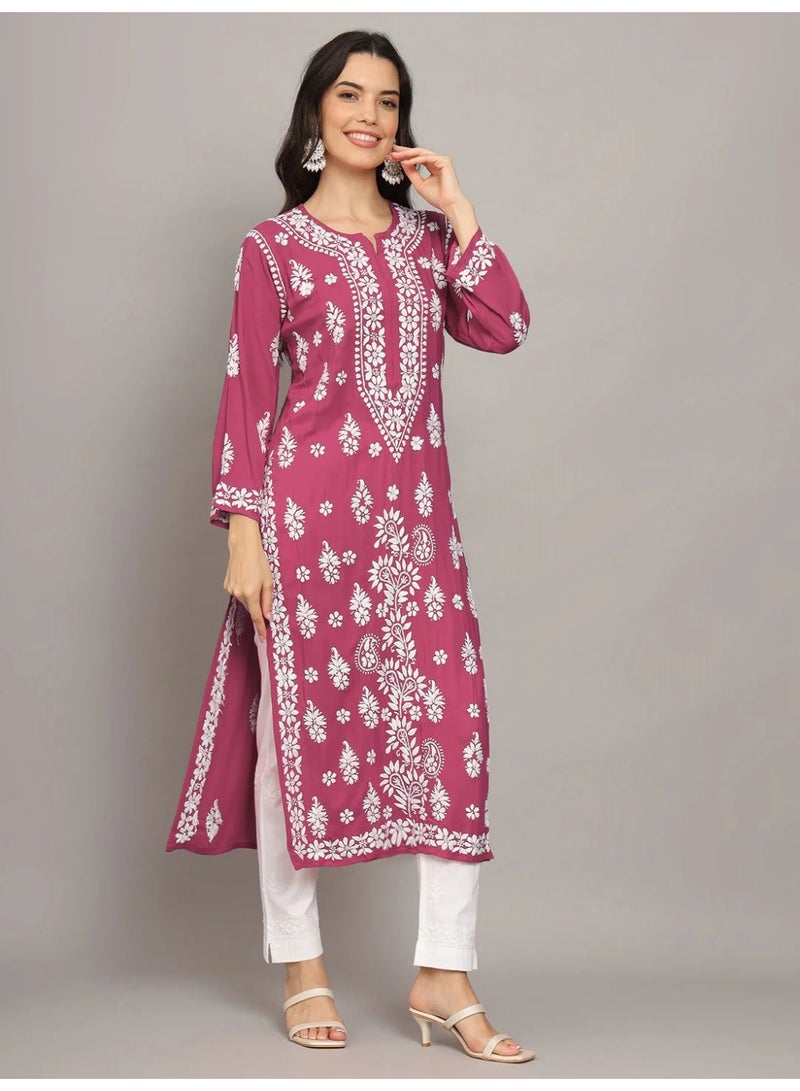 Alaya Women Chikankari Hand Embroidered Modal Kurta -AL4042 - Image 3