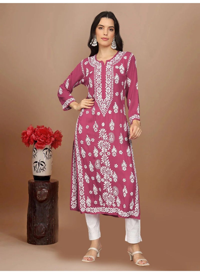 Alaya Women Chikankari Hand Embroidered Modal Kurta -AL4042 - Image 1