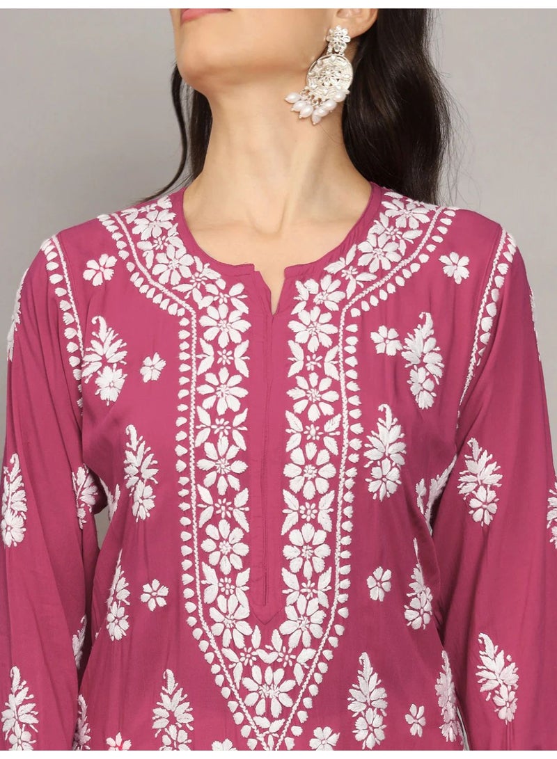 Alaya Women Chikankari Hand Embroidered Modal Kurta -AL4042 - Image 5