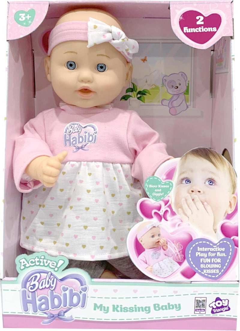 باربي دمية بيبي تقبيل واقعية، مقاس 14 بوصة، مع صوت وتعبيرات، تُطلق القبلات والضحكات، وموسيقى واقعية، وميزات متحركة، وملابس عصرية قابلة للإزالة، للبنات من سن 3 سنوات فما فوق
