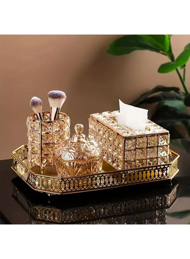 Silvery Rectangular Tissue Box Cover Decorative Glass Napkin Holder For Home Office - Image 3