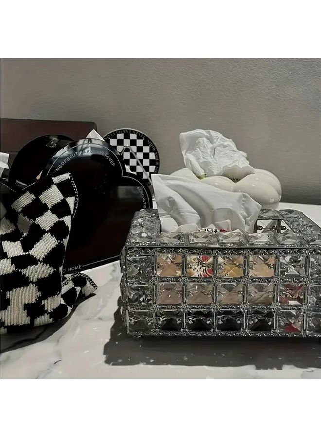 Silvery Rectangular Tissue Box Cover Decorative Glass Napkin Holder For Home Office - Image 1