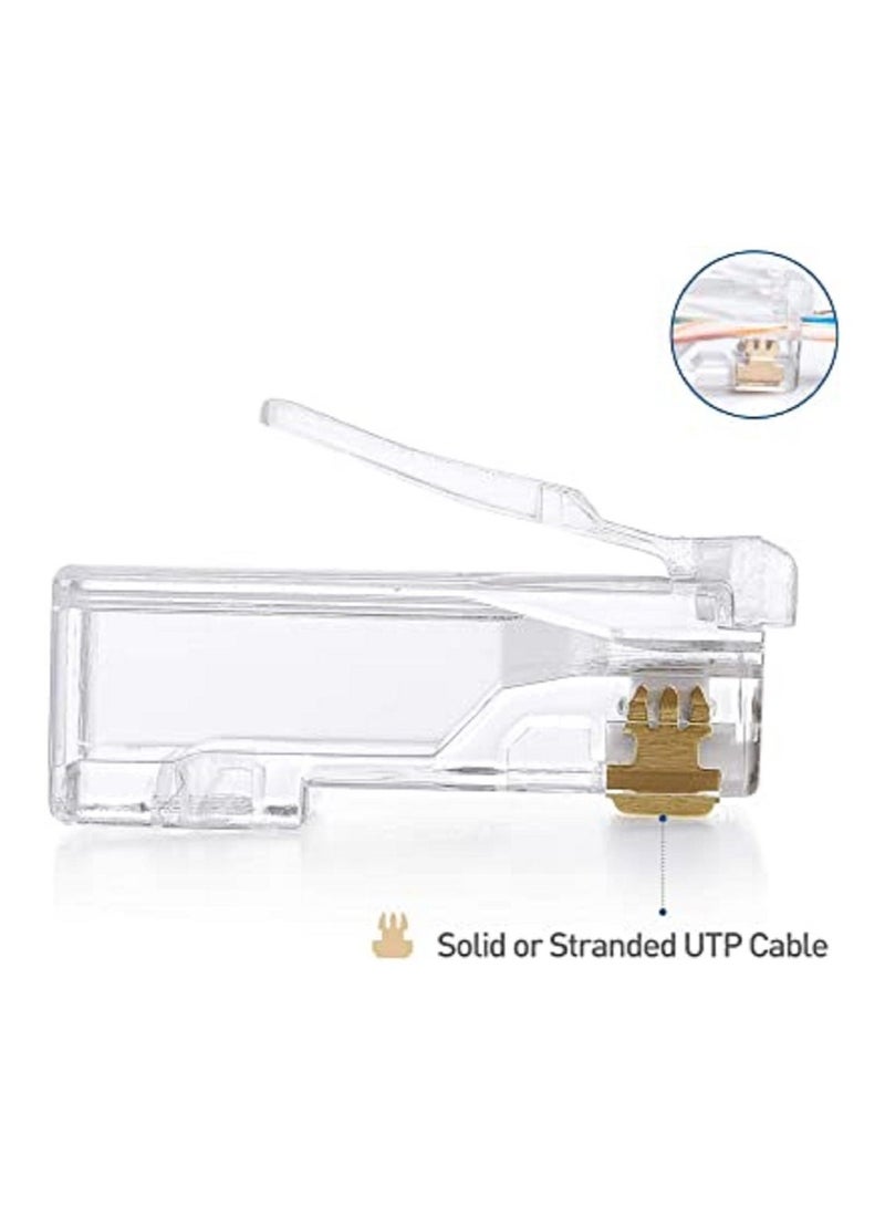 RJ45 Cat6 Pass Through Connectors Modular Plugs for Solid or Stranded UTP Cable (100 pcs pack) - Image 2