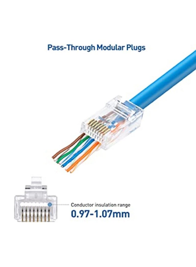 RJ45 Cat6 Pass Through Connectors Modular Plugs for Solid or Stranded UTP Cable (100 pcs pack) - Image 3