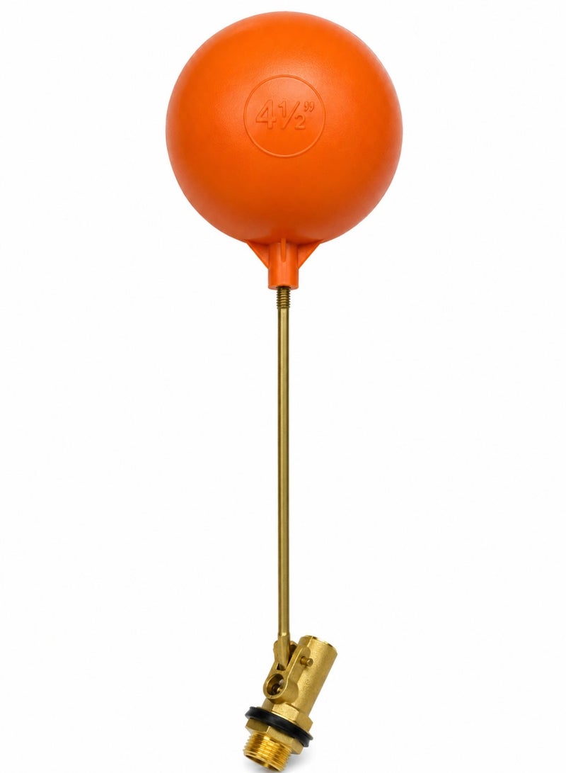 1/2" Float Valve with 4.5" Ball, Automatic Water Level Control Valve, Brass & Polyethylene Construction for Water Tanks, Overhead Tanks, Sumps & Pools - Image 2