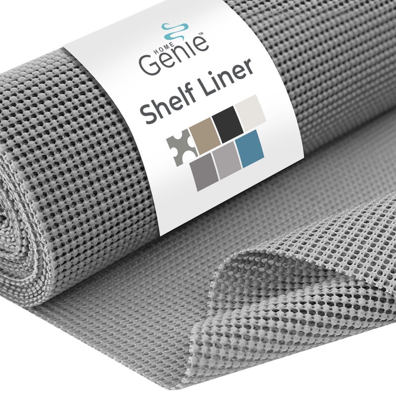 HOME GENIE Shelf Drawer and Cabinet Liner, Durable with Strong Grip, 12 in x 20 FT, Non Adhesive Liners Protect Kitchen Cabinets and Cupboard, Pantry, Bathroom Drawers and Shelves, Desks, Soft Gray - Image 1
