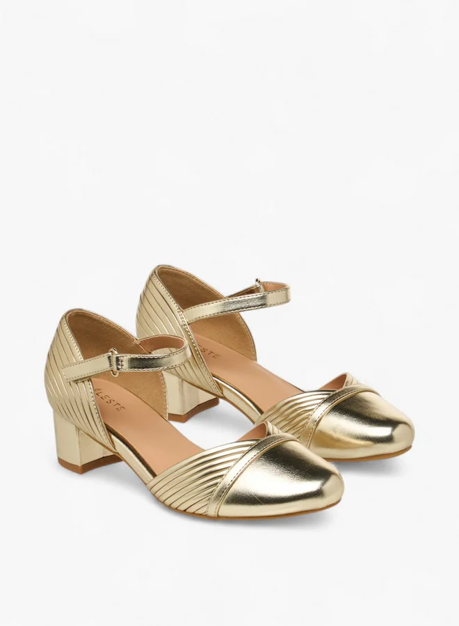 Celeste Girls' Metallic Block Heels Shoes with Hook and Loop Closure