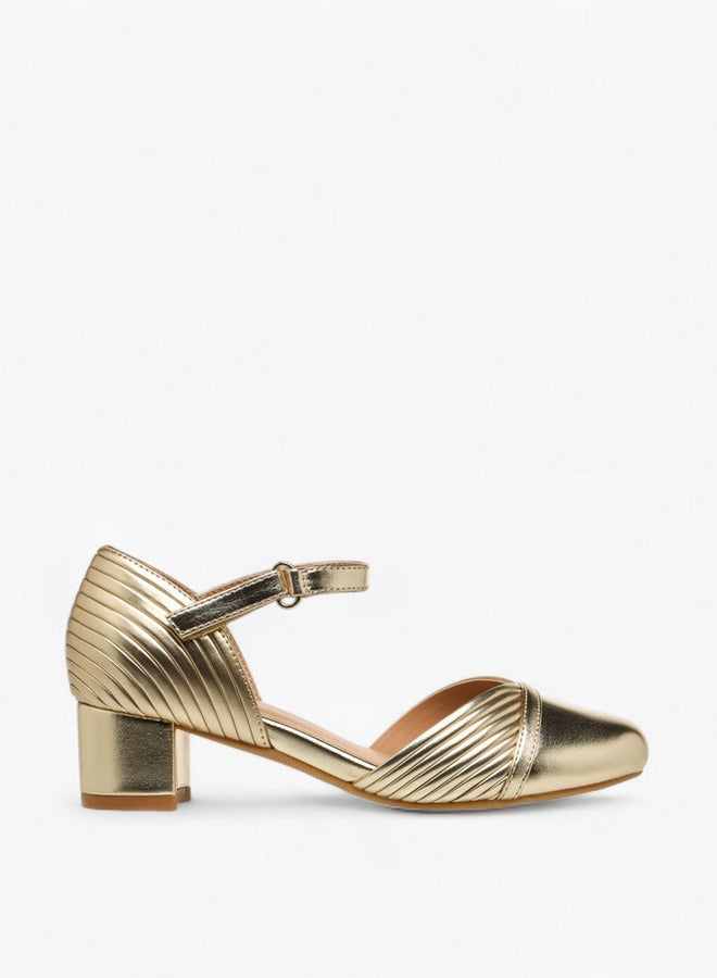 Celeste Girls' Metallic Block Heels Shoes with Hook and Loop Closure - Image 1