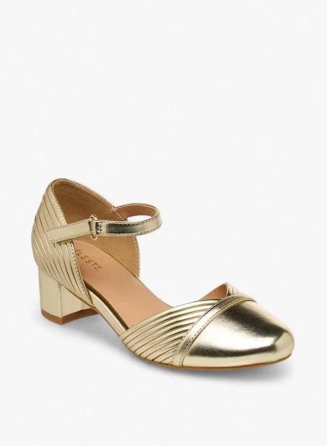 Celeste Girls' Metallic Block Heels Shoes with Hook and Loop Closure