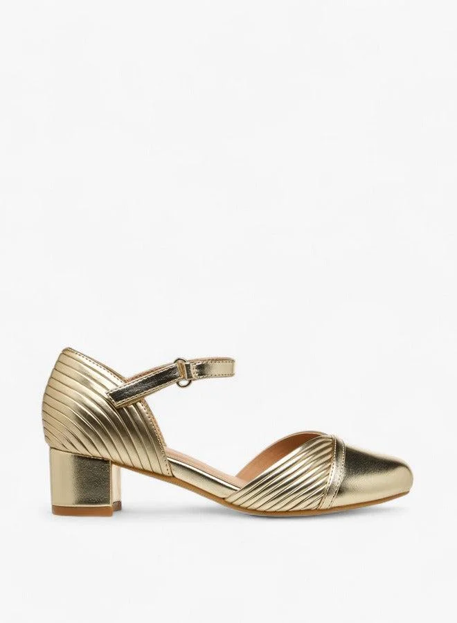 Celeste Girls' Metallic Block Heels Shoes with Hook and Loop Closure