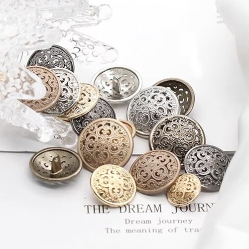 vingol 5 Pcs Hollow Metal Button Black Sliver Gold Buttons Round Decorative Button for Clothes Sewing Accessories (Antique Gold, 28mm) - Image 2
