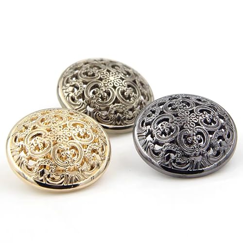 vingol 5 Pcs Hollow Metal Button Black Sliver Gold Buttons Round Decorative Button for Clothes Sewing Accessories (Antique Gold, 28mm) - Image 4