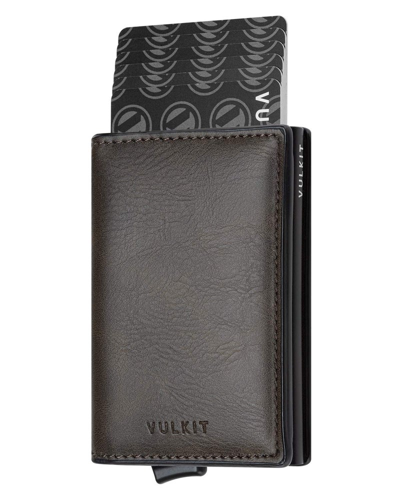 VULKIT VULKIT Card Holder Pop Up Slim Wallet Leather RFID Blocking Card Case Up to 8 Credit Cards Dark Olive  - Image 1