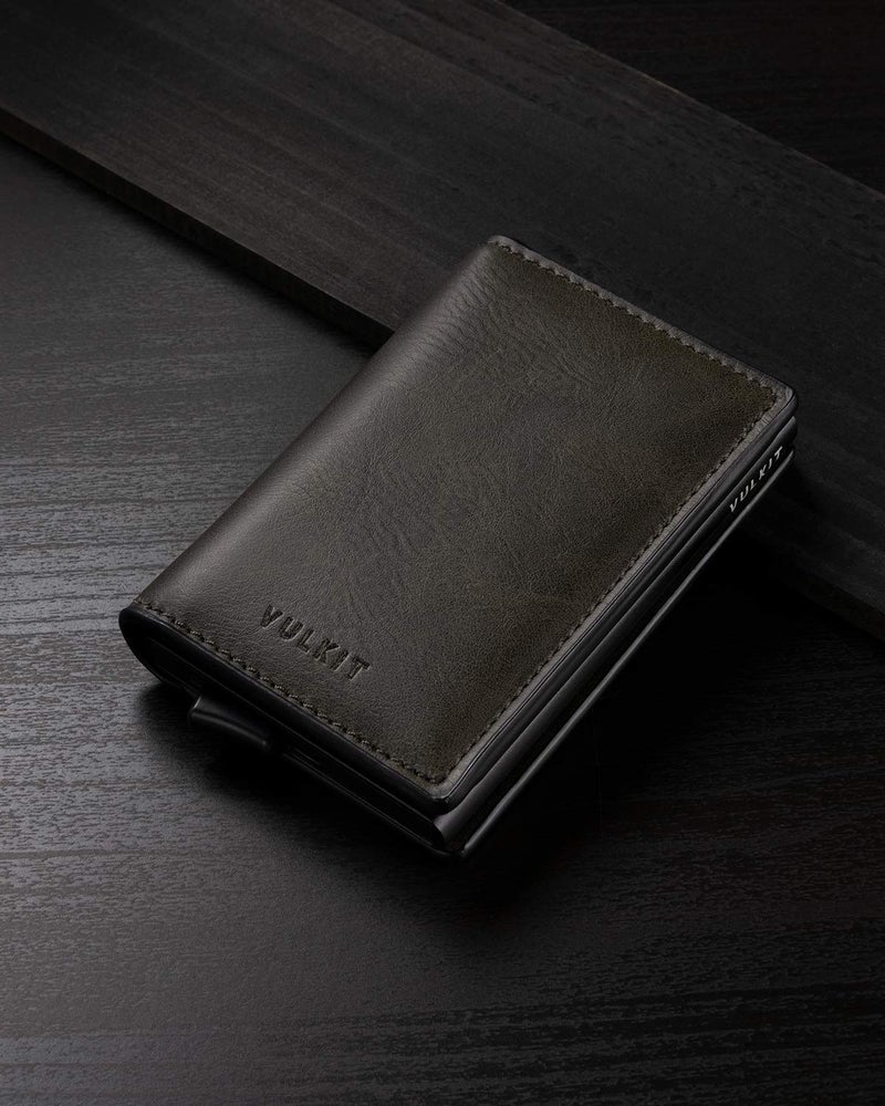 VULKIT VULKIT Card Holder Pop Up Slim Wallet Leather RFID Blocking Card Case Up to 8 Credit Cards Dark Olive  - Image 5