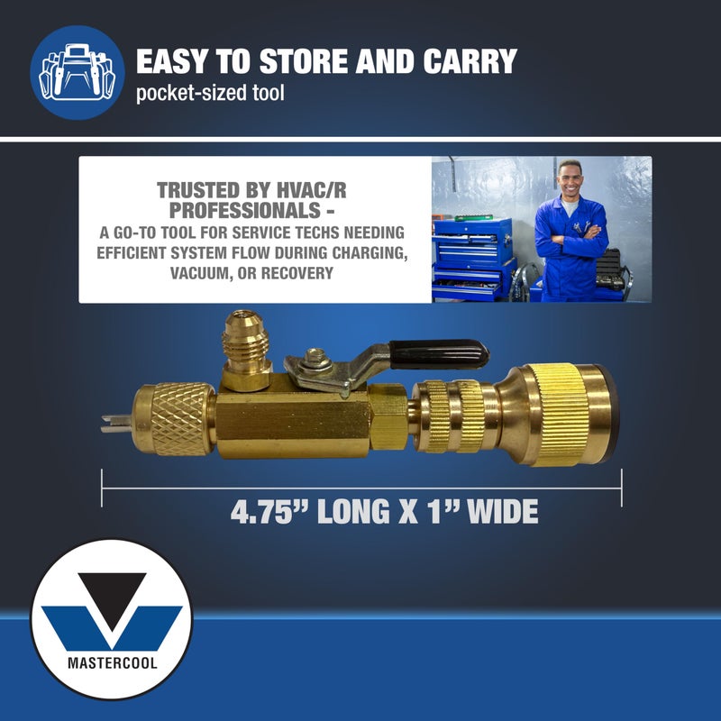 Mastercool 91496 HVAC Valve Core Remover & Installer Tool with Access Port â€“ Full Flow Design for Faster Recovery and Evacuation - Image 4