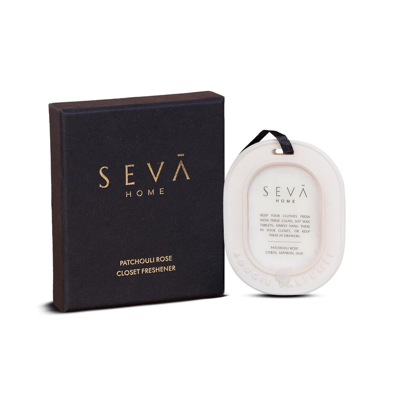 SEVA HOME معطر خزانة سيفا هوم برائحة الباتشولي والورد لمختلف الخزائن والأدراج ورفوف الأحذية، قرص معطر طويل الأمد للمساحات الصغيرة، مصنوع من شمع الصويا الطبيعي، ديكور منزلي فاخر - Image 1
