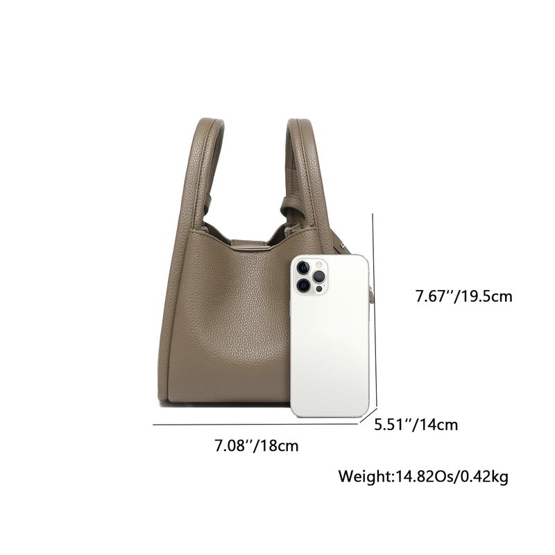 YONBEN PU Leather Tote Bag Bucket Bags Slouchy Handbag with Zipper Bucket Bags for Women (Tea Color) - Image 2