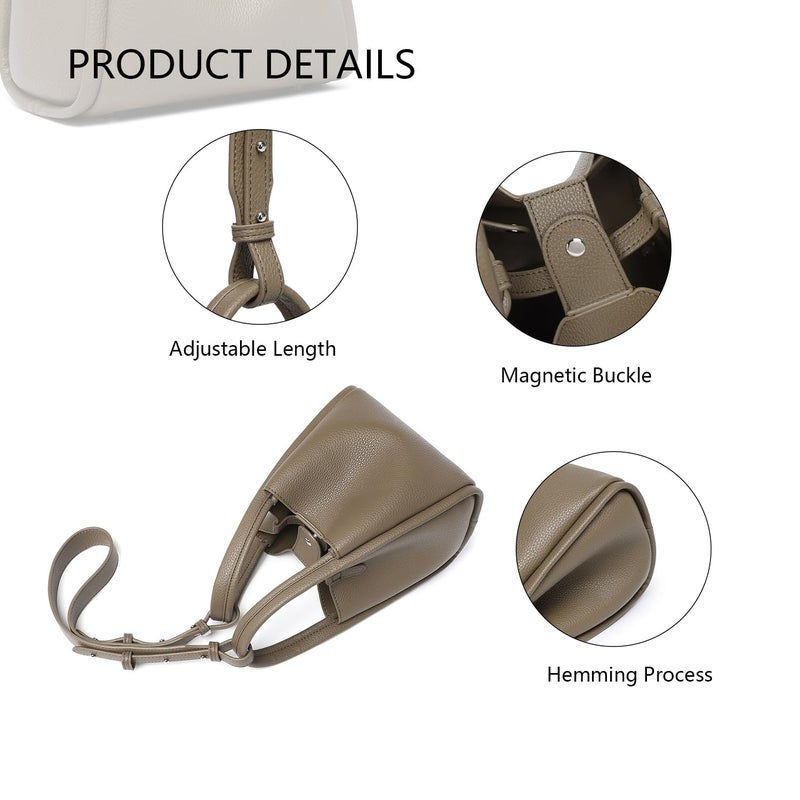 YONBEN PU Leather Tote Bag Bucket Bags Slouchy Handbag with Zipper Bucket Bags for Women (Tea Color) - Image 4