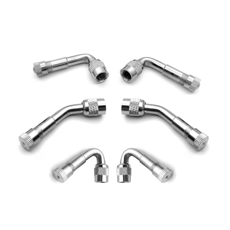 6-Pack Valve Stem Extenders, 45 Degree 90 Degree 135 Degree 135 Degree Angled Wheel Tire Tyre Valve Stem Extension Adapter Compatible for Dual Wheels Passenger Cars, RV, Stroller, Bicycles(Silver)