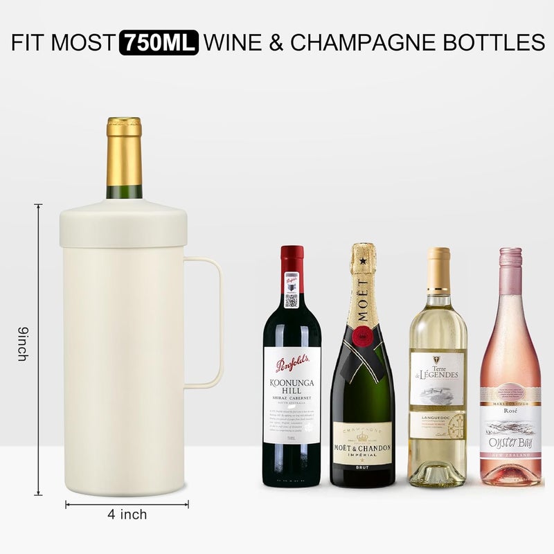 Max&So 42oz Wine Chiller Iceless Cooler Tumbler - Gift for Wine Lovers, 2-IN-1 Stainless Steel Vacuum Insulated Bucket Portable Mug Cup Wine Accessory Keep Cold, Fit Most 750ml Wine & Champagnes, White - Image 4