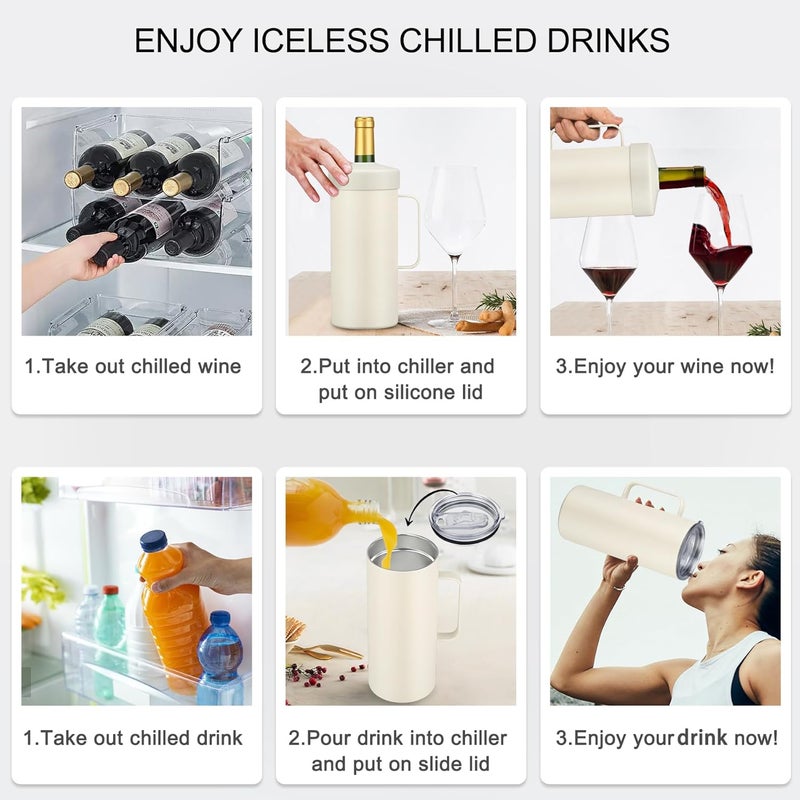 Max&So 42oz Wine Chiller Iceless Cooler Tumbler - Gift for Wine Lovers, 2-IN-1 Stainless Steel Vacuum Insulated Bucket Portable Mug Cup Wine Accessory Keep Cold, Fit Most 750ml Wine & Champagnes, White - Image 5