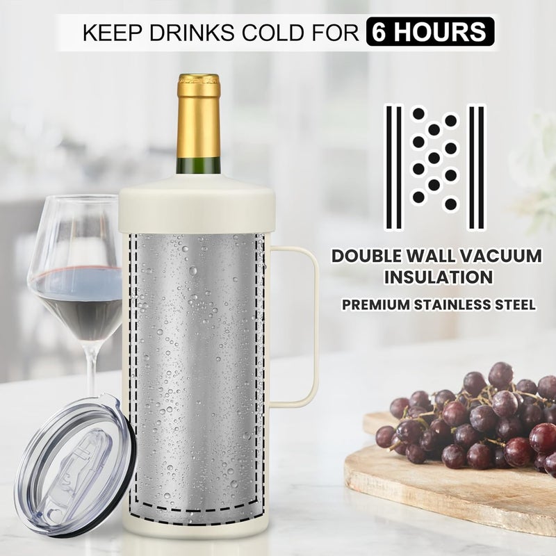 Max&So 42oz Wine Chiller Iceless Cooler Tumbler - Gift for Wine Lovers, 2-IN-1 Stainless Steel Vacuum Insulated Bucket Portable Mug Cup Wine Accessory Keep Cold, Fit Most 750ml Wine & Champagnes, White - Image 3
