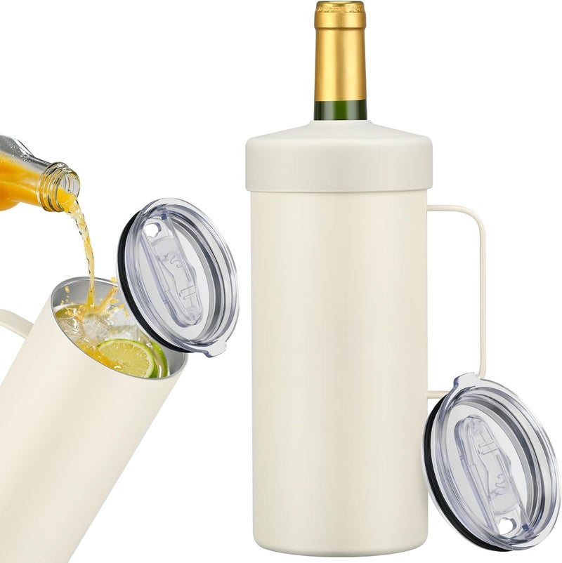 Max&So 42oz Wine Chiller Iceless Cooler Tumbler - Gift for Wine Lovers, 2-IN-1 Stainless Steel Vacuum Insulated Bucket Portable Mug Cup Wine Accessory Keep Cold, Fit Most 750ml Wine & Champagnes, White - Image 1