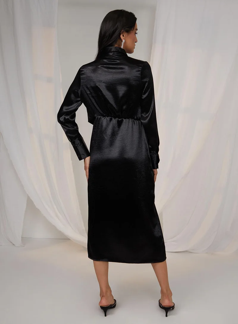 Pinacolada  Women's Midnight Black Draped Shirt Dress for Women | Best Price UAE
