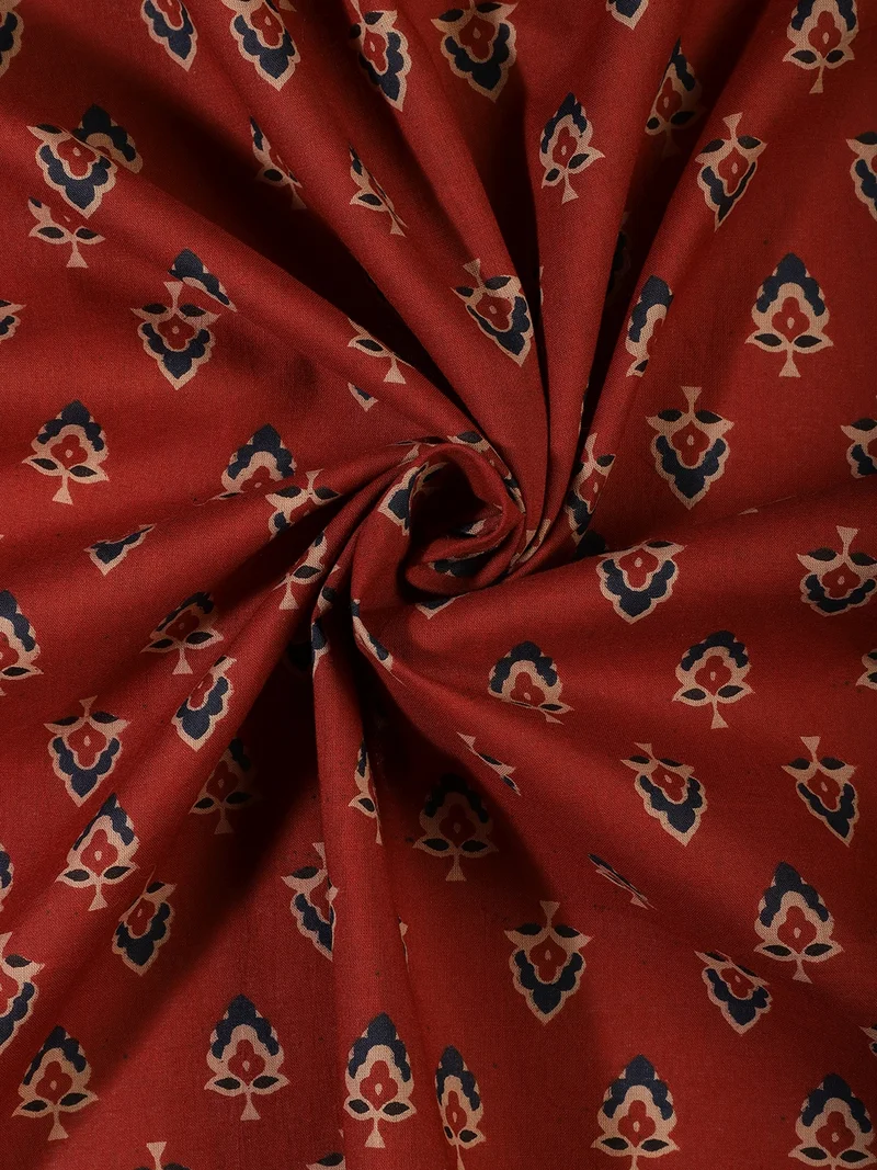 أيه كيه إس Terracotta Red Buti Print Fabric with Paisley Border