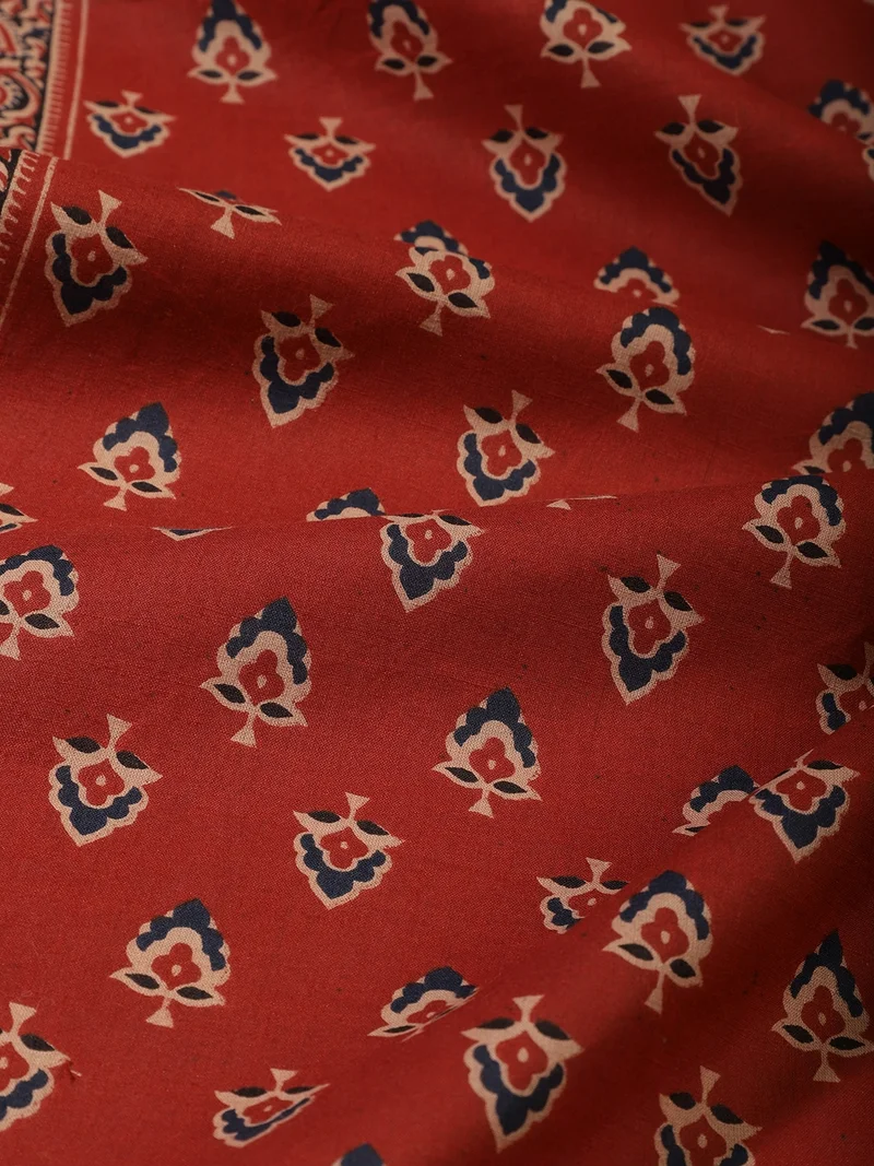 أيه كيه إس Terracotta Red Buti Print Fabric with Paisley Border