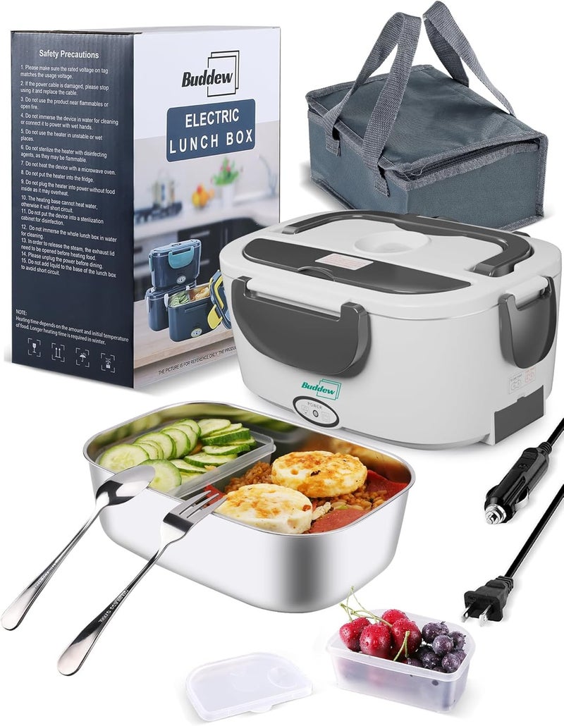 Buddew Electric Heated Lunch Box for Adults - 80W Fast Heating, 1.5L Food-Grade Stainless Steel, 12V/24V/110V Portable Food Warmer for Work Travel Car, Lonchera Electrica Portatil - Image 1