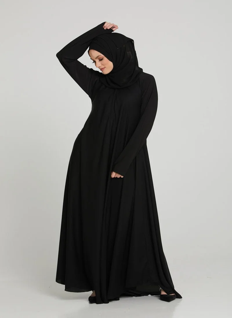 NUKHBAA Black Nida Thumbhole Sleeves Abaya with Hijab