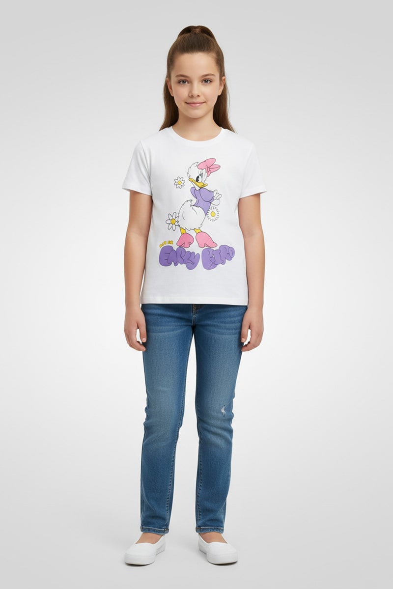 Disney x Mickey And Friends Kids Girl Short Sleeve Graphic Print T-Shirt, White - Image 1