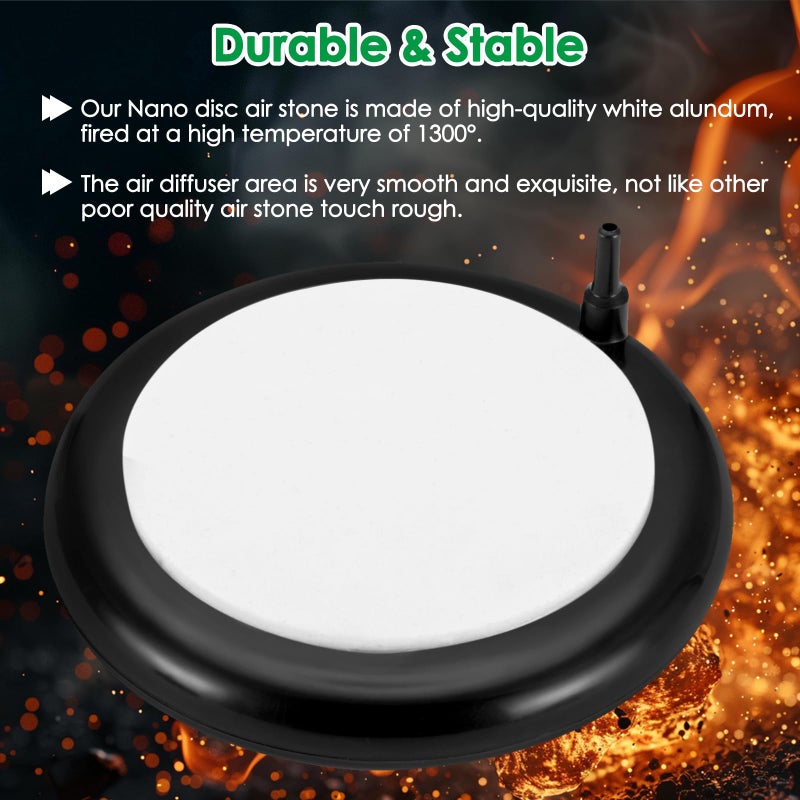 hygger Aquarium Air Stone Kit, Fish Tank Bubbler, Nano Furnace Flue Round Air Stone Disk Set for Hydroponics, Small Bubbles, Ultra-High Dissolved Oxygen Diffuser (4 Inch) - Image 4
