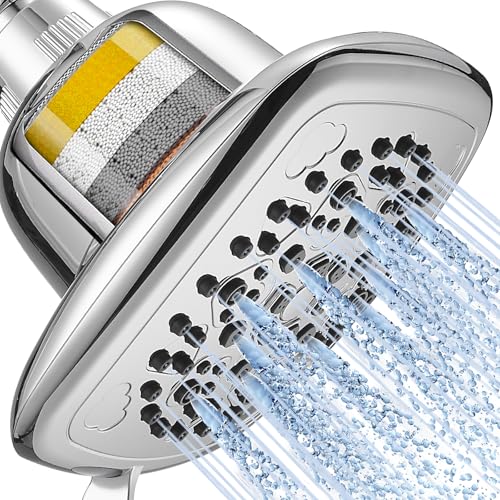 Cobbe Filtered Shower Head 7 Modes High Pressure Shower Heads 16 Stage Shower Head Filter for Hard Water for Remove Chlorine and Harmful Substances Luxury Polished Chrome 6 Inch Square - Image 1