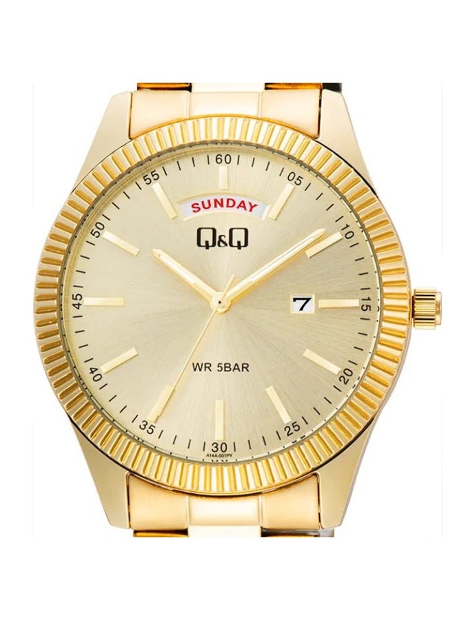 Q&Q Japan By Citizen A14A-001PY Standard Analog Men's Watch, Gold Tone - Image 2