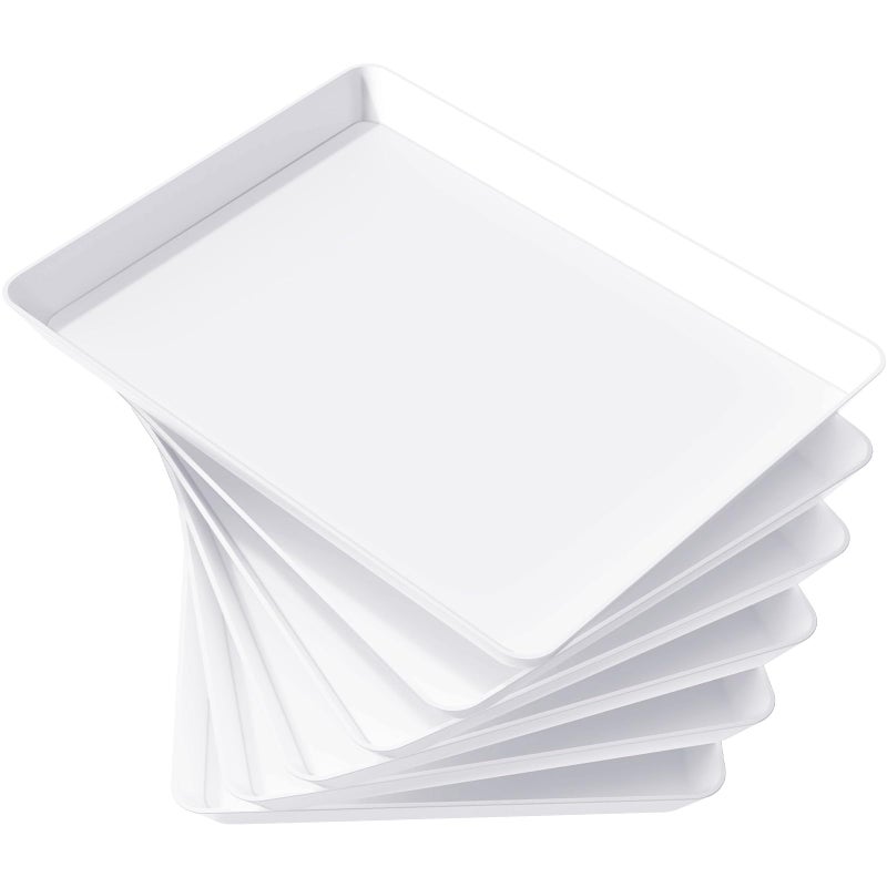Lifewit 6 Pcs Plastic Serving Platter for Party, 16" x 12" White Trays for Serving Food, Reusable Extra Large Platters for Buffet, Appetizer, Fruit, Dessert, New Year Party Supplies, Rectangle - Image 1