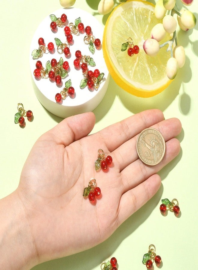 Ipotkitt 30 Pcs Red Cherry Charms Glass & Acrylic Beaded Charms Mini Cute Fruit Bead Charms for Earrings Bracelets Necklaces Jewelry Making DIY Crafts, Acrylic, No Gemstone, Acrylic, No Gemstone - Image 3