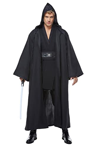 Cosplaysky Men's Tunic Cosplay Costume Adults Outfits Halloween Robe Hooded Uniform Full Set (Black, XX-Large) - Image 2