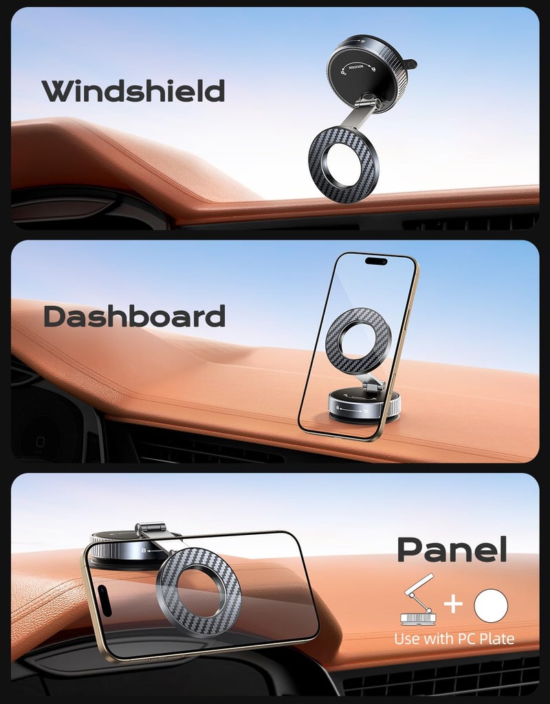 Viccux 2026 Upgraded Vacuum Magnetic Phone Holder for Car [89LB Vacuum Suction+2400GF Strong Magnetic] 360Â° Adjustable Car Phone Holder for MagSafe, Dashboard Suction Cup Phone Mount for iPhone 17/16 - Image 3